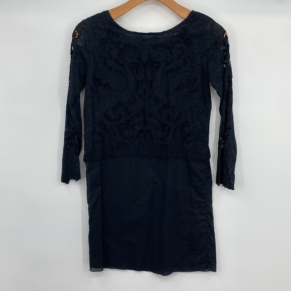 Paula Hermanny Shift Mini Dress Womens Size XS Black Lace Long Sleeves Cocktail - Picture 6 of 9
